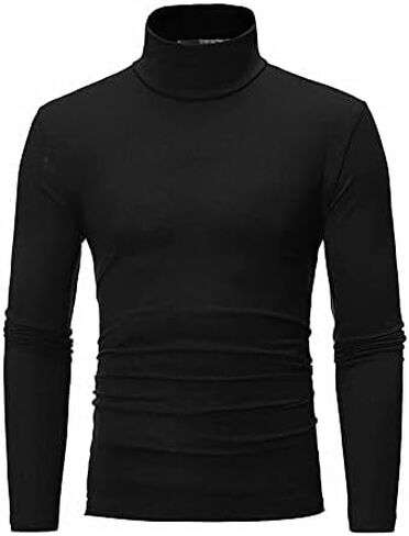 Men's Turtleneck Top Slim Fit Solid Base Sweater Casual Long Sleeve Underwear Tops Male Cozy Breathable Blouse T-Shirt Black in Saudi Arabia