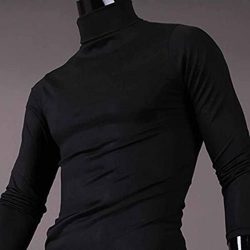 Men's Turtleneck Top Slim Fit Solid Base Sweater Casual Long Sleeve Underwear Tops Male Cozy Breathable Blouse T-Shirt Black in Saudi Arabia