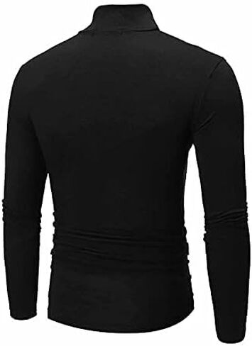 Men's Turtleneck Top Slim Fit Solid Base Sweater Casual Long Sleeve Underwear Tops Male Cozy Breathable Blouse T-Shirt Black in Saudi Arabia