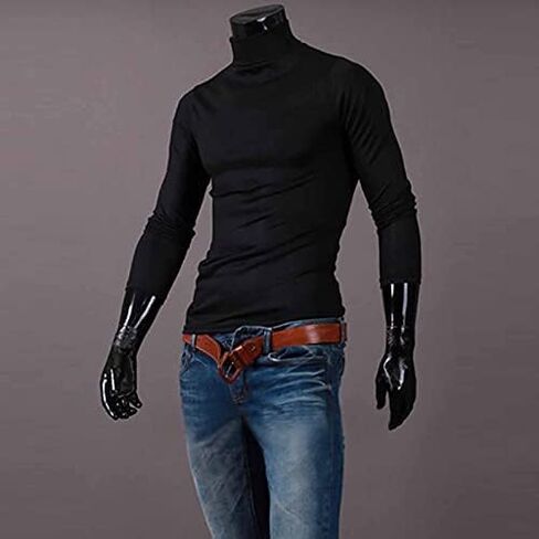 Men's Turtleneck Top Slim Fit Solid Base Sweater Casual Long Sleeve Underwear Tops Male Cozy Breathable Blouse T-Shirt Black in Saudi Arabia