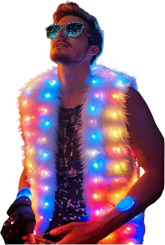 Men Women Light Up faux fur Coat Vest, Smart LED Light Up SYNC Vest,Glow Fluffy Sparking Costume in Saudi Arabia
