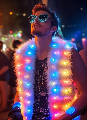 Men Women Light Up faux fur Coat Vest, Smart LED Light Up SYNC Vest,Glow Fluffy Sparking Costume in Saudi Arabia