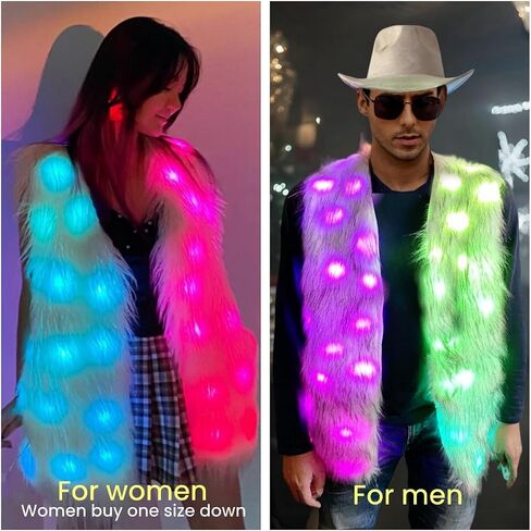 Men Women Light Up faux fur Coat Vest, Smart LED Light Up SYNC Vest,Glow Fluffy Sparking Costume in Saudi Arabia