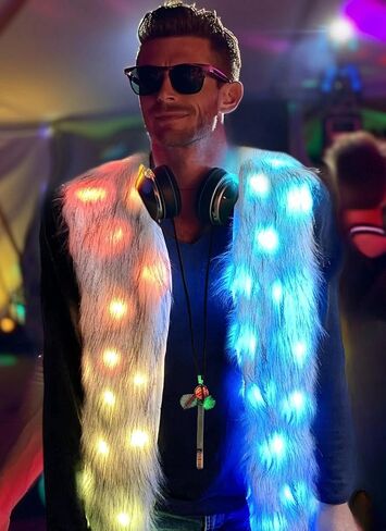 Men Women Light Up faux fur Coat Vest, Smart LED Light Up SYNC Vest,Glow Fluffy Sparking Costume in Saudi Arabia
