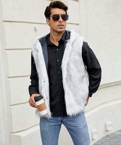 Men Women Light Up faux fur Coat Vest, Smart LED Light Up SYNC Vest,Glow Fluffy Sparking Costume in Saudi Arabia