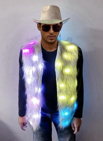 Men Women Light Up faux fur Coat Vest, Smart LED Light Up SYNC Vest,Glow Fluffy Sparking Costume in Saudi Arabia