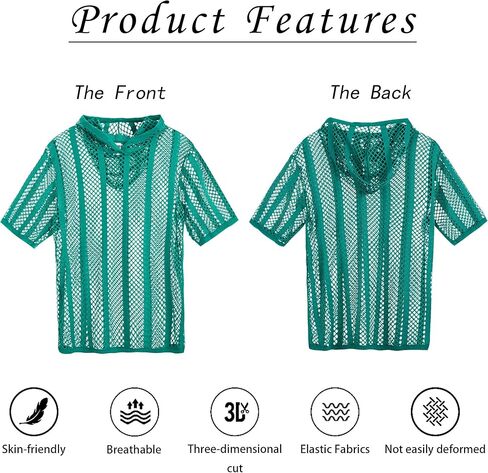 تي شيرت رجالي بغطاء للرأس مخطط شفاف بأكمام قصيرة وقميص داخلي مثير وشفاف للعضلات مقاس M L XLXL in Kuwait