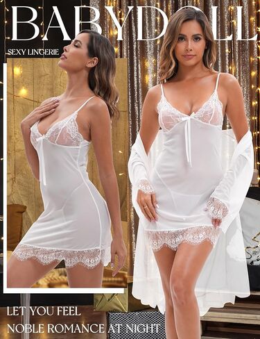 Women Sexy Lace Lingerie Sets 6 Piece Babydoll Mesh Sheer Sleepwear Strap Chemise Nightgown Robe in Saudi Arabia