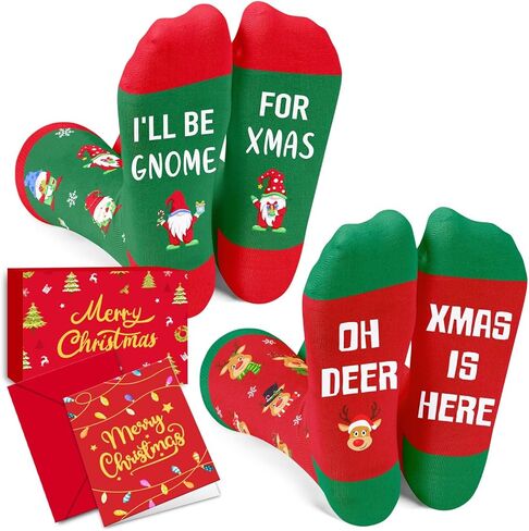 HAPPYPOP Christmas Gifts Stocking Socks for Kids - Sant Gnome Gifts for Boys Girls with Greeting Card 2pack in Saudi Arabia