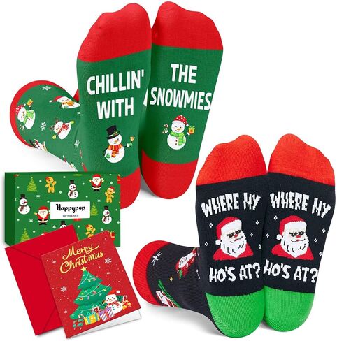 HAPPYPOP Christmas Gifts Stocking Socks for Kids - Sant Gnome Gifts for Boys Girls with Greeting Card 2pack in Saudi Arabia