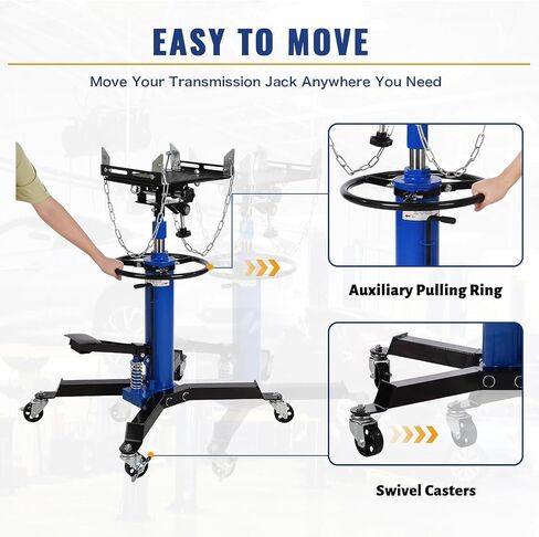 EliteEdge Transmission Jack - 1322 lbs Capacity, 2 Stage Adjustable Telescopic Hydraulic Lift, Foot Pedal, 33.5"-69" Height, 360° Swivel Wheels，Garage/Shop Lift Hoist，Blue in Saudi Arabia