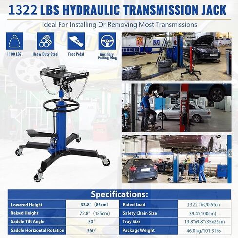 EliteEdge Transmission Jack - 1322 lbs Capacity, 2 Stage Adjustable Telescopic Hydraulic Lift, Foot Pedal, 33.5"-69" Height, 360° Swivel Wheels，Garage/Shop Lift Hoist，Blue in Saudi Arabia
