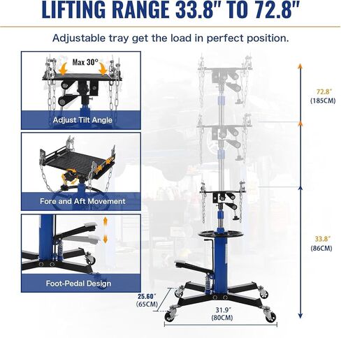 EliteEdge Transmission Jack - 1322 lbs Capacity, 2 Stage Adjustable Telescopic Hydraulic Lift, Foot Pedal, 33.5"-69" Height, 360° Swivel Wheels，Garage/Shop Lift Hoist，Blue in Saudi Arabia