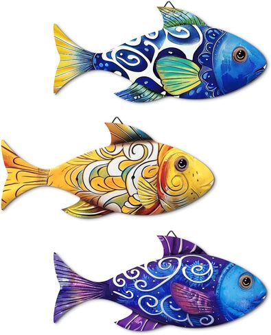 Putuo ديكور 3 قطع خشبية الأسماك جدار ديكور الشاطئ البحري الساحلي موضوع الأسماك جدار النحت الخشب مدرسة الأسماك جدار الفن شنقا بحيرة منزل المحيط ديكور الحلي خمر للمنزل الحمام غرفة نوم in Kuwait