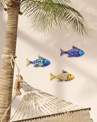 Putuo ديكور 3 قطع خشبية الأسماك جدار ديكور الشاطئ البحري الساحلي موضوع الأسماك جدار النحت الخشب مدرسة الأسماك جدار الفن شنقا بحيرة منزل المحيط ديكور الحلي خمر للمنزل الحمام غرفة نوم in Kuwait