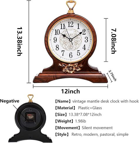 rnuie Desk Clock for Table Decor, Retro Mantel Clock Battery Operated for Fireplace Mantel, Living Room, Bedroom, Office, Desktop Decoration(Black) in Saudi Arabia