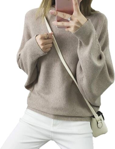 Ckikiou Womens Lightweight Oversized Boat Neck Sweaters Tops Dolman Batwing Sleeve Ribbed Knitted Pullovers in Saudi Arabia