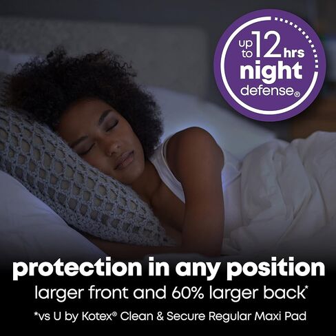 U by Kotex Clean & Secure Overnight Maxi Pads with Wings, Extra Heavy Absorbency, 48 Count (2 Packs of 24) (Packaging May Vary) in Saudi Arabia