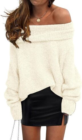 PRETTYGARDEN Women's Sweaters Fall Off The Shoulder Long Sleeve Top 2024 Outfits Loose Knitted Winter Pullover in Kuwait