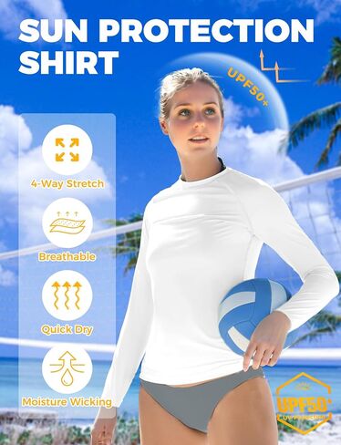 Rash Guard for Women UPF50+ Sun Shirt, Long Sleeve UV Protection Shirts Women Quick Dry Workout Shirts Hiking Swimming Tops in Saudi Arabia
