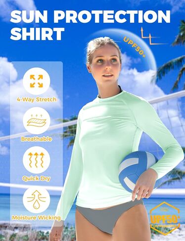 Rash Guard for Women UPF50+ Sun Shirt, Long Sleeve UV Protection Shirts Women Quick Dry Workout Shirts Hiking Swimming Tops in Saudi Arabia