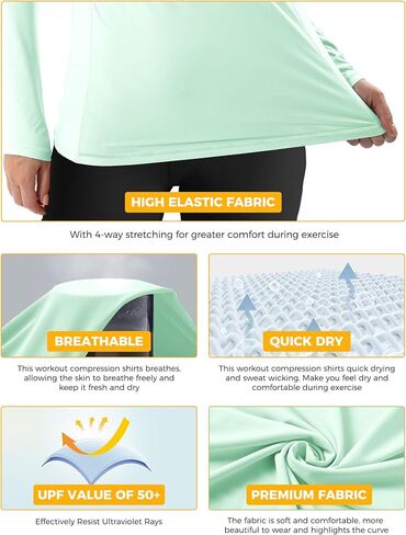 Rash Guard for Women UPF50+ Sun Shirt, Long Sleeve UV Protection Shirts Women Quick Dry Workout Shirts Hiking Swimming Tops in Saudi Arabia