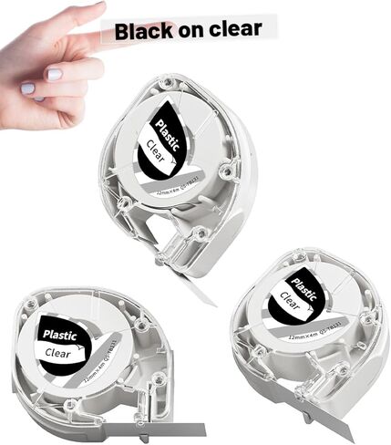 شريط صانع الملصقات LT12 متوافق مع صانع الملصقات DYMO LetraTag يعيد تعبئة شريط Pastic 91331 لعلامة DYMO Letra 100H LT-100T Plus LT110T، 1/2 بوصة × 13 قدم (12 مم × 4 م)، أسود على أبيض، 3 عبوات TB231 in Kuwait