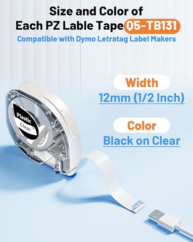 شريط صانع الملصقات LT12 متوافق مع صانع الملصقات DYMO LetraTag يعيد تعبئة شريط Pastic 91331 لعلامة DYMO Letra 100H LT-100T Plus LT110T، 1/2 بوصة × 13 قدم (12 مم × 4 م)، أسود على أبيض، 3 عبوات TB231 in Kuwait