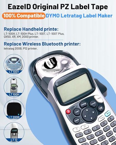 شريط صانع الملصقات LT12 متوافق مع صانع الملصقات DYMO LetraTag يعيد تعبئة شريط Pastic 91331 لعلامة DYMO Letra 100H LT-100T Plus LT110T، 1/2 بوصة × 13 قدم (12 مم × 4 م)، أسود على أبيض، 3 عبوات TB231 in Kuwait