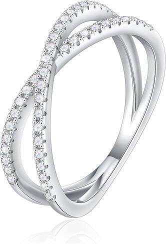 SMILEST Moissanite Criss Cross Wedding Band for Women, 1.5mm D Color VVS1 Clarity Moissanite Stackable Rings 18K Rose Gold/Yellow Gold/White Gold Vermeil Moissanite X Wedding Band Promise Rings in Kuwait