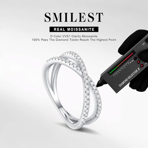 SMILEST Moissanite Criss Cross Wedding Band for Women, 1.5mm D Color VVS1 Clarity Moissanite Stackable Rings 18K Rose Gold/Yellow Gold/White Gold Vermeil Moissanite X Wedding Band Promise Rings in Kuwait