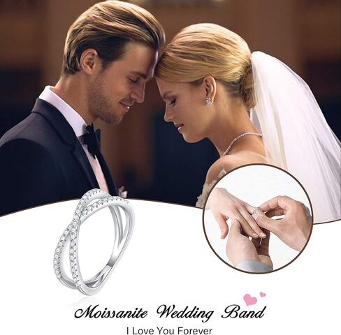 SMILEST Moissanite Criss Cross Wedding Band for Women, 1.5mm D Color VVS1 Clarity Moissanite Stackable Rings 18K Rose Gold/Yellow Gold/White Gold Vermeil Moissanite X Wedding Band Promise Rings in Kuwait