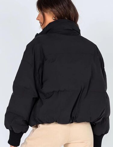 Flygo Winter Cropped Puffer Jacket Coats for Women 2024 Short Warm Quilted Jackets Outerwear with Pockets in Kuwait