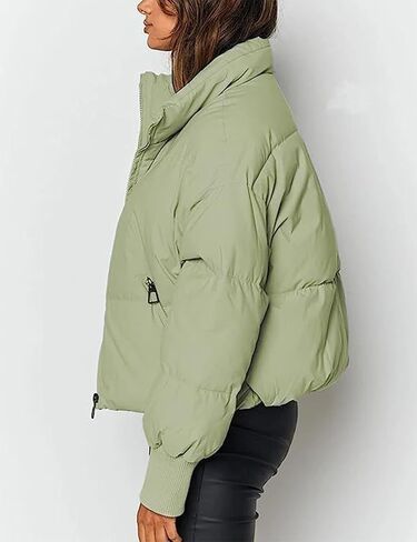 Flygo Winter Cropped Puffer Jacket Coats for Women 2024 Short Warm Quilted Jackets Outerwear with Pockets in Kuwait