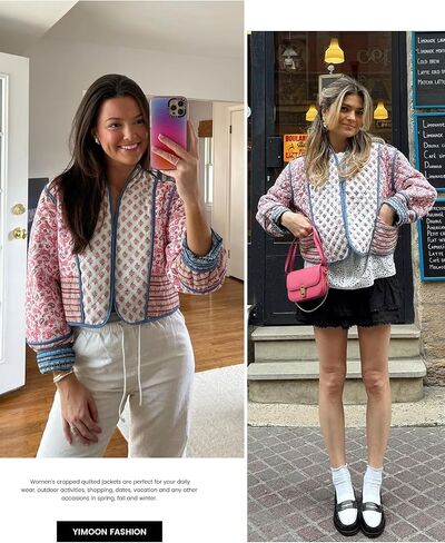 Yimoon Women's Quilted Jacket Lightweight Floral Print Cropped Puffer Coat Short Padded Open Front Winter Outwear in Saudi Arabia