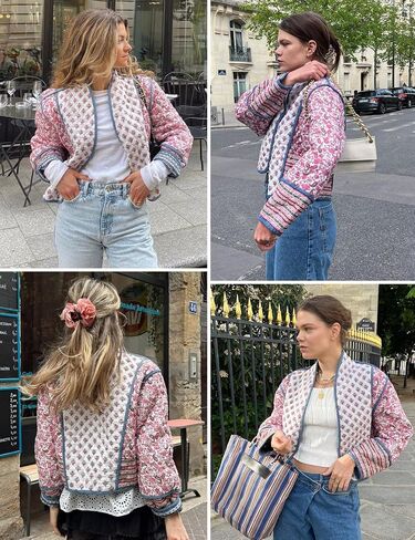 Yimoon Women's Quilted Jacket Lightweight Floral Print Cropped Puffer Coat Short Padded Open Front Winter Outwear in Saudi Arabia