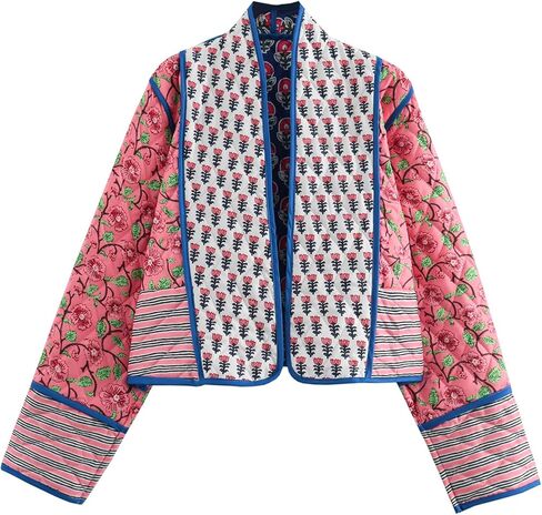 Yimoon Women's Quilted Jacket Lightweight Floral Print Cropped Puffer Coat Short Padded Open Front Winter Outwear in Saudi Arabia