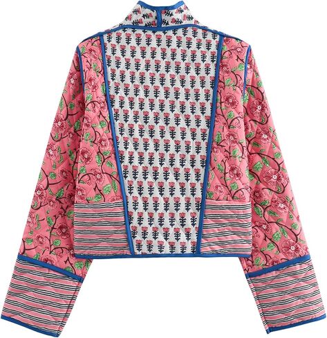 Yimoon Women's Quilted Jacket Lightweight Floral Print Cropped Puffer Coat Short Padded Open Front Winter Outwear in Saudi Arabia