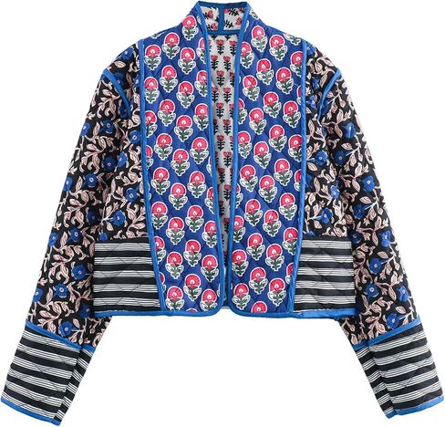 Yimoon Women's Quilted Jacket Lightweight Floral Print Cropped Puffer Coat Short Padded Open Front Winter Outwear in Saudi Arabia