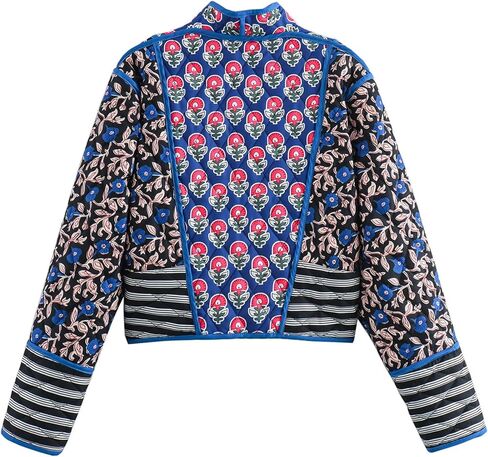 Yimoon Women's Quilted Jacket Lightweight Floral Print Cropped Puffer Coat Short Padded Open Front Winter Outwear in Saudi Arabia