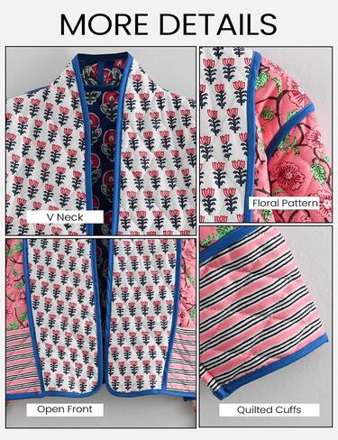 Yimoon Women's Quilted Jacket Lightweight Floral Print Cropped Puffer Coat Short Padded Open Front Winter Outwear in Saudi Arabia