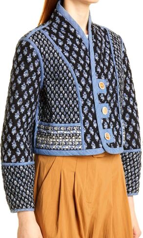 Yimoon Women's Quilted Jacket Lightweight Floral Print Cropped Puffer Coat Short Padded Open Front Winter Outwear in Saudi Arabia