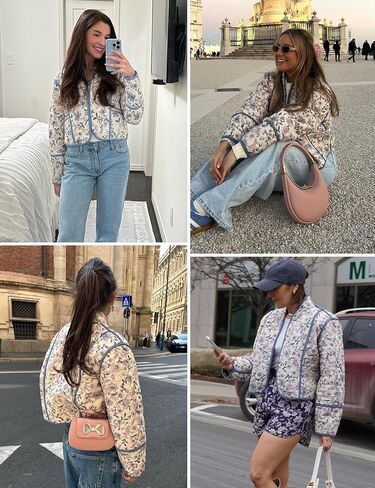 Yimoon Women's Quilted Jacket Lightweight Floral Print Cropped Puffer Coat Short Padded Open Front Winter Outwear in Kuwait