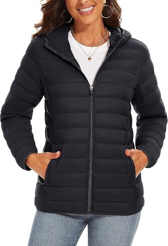TACVASEN Women's Lightweight Puffer Jacket with Hood Pockets Quilted Padded Full-zip Winter Coat in Saudi Arabia