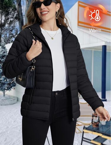 TACVASEN Women's Lightweight Puffer Jacket with Hood Pockets Quilted Padded Full-zip Winter Coat in Saudi Arabia