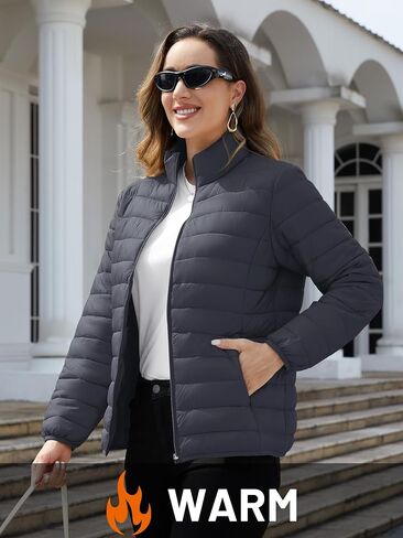 TACVASEN Womens Puffer Jacket Quilted Lightweight Stand Collar Zip Up Alternative Down Coat Warm Winter with 4 Pockets in Saudi Arabia