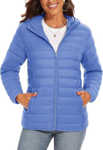 TACVASEN Women's Lightweight Puffer Jacket with Hood Pockets Quilted Padded Full-zip Winter Coat in Saudi Arabia