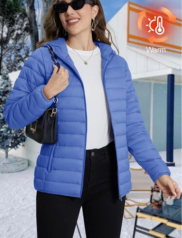 TACVASEN Women's Lightweight Puffer Jacket with Hood Pockets Quilted Padded Full-zip Winter Coat in Saudi Arabia