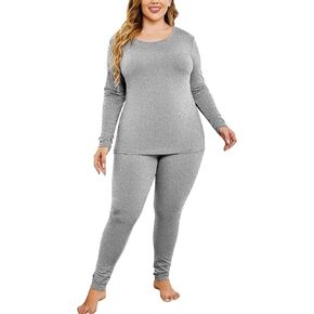 IN'VOLAND Women’s Plus Size Thermal Long Johns Sets Fleece Lined 2 Pcs Underwear Top & Bottom Pajama Set