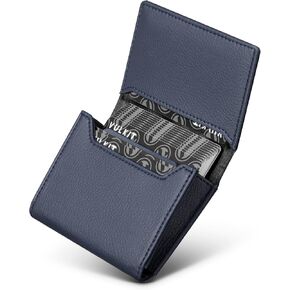 VULKIT Business Card Holder Premium Leather RFID Blocking Card Case With ID Window Magnetic Closure Holds Up to 40 Business Cards